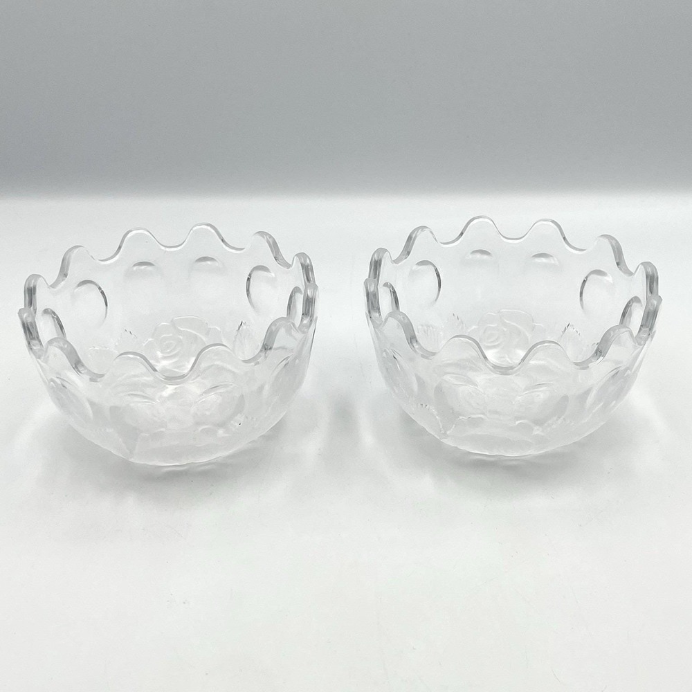 Vintage 1990s Frosted Glass Rose Bowls Set‎ of 2 Stackable Trinket Candy Dishes